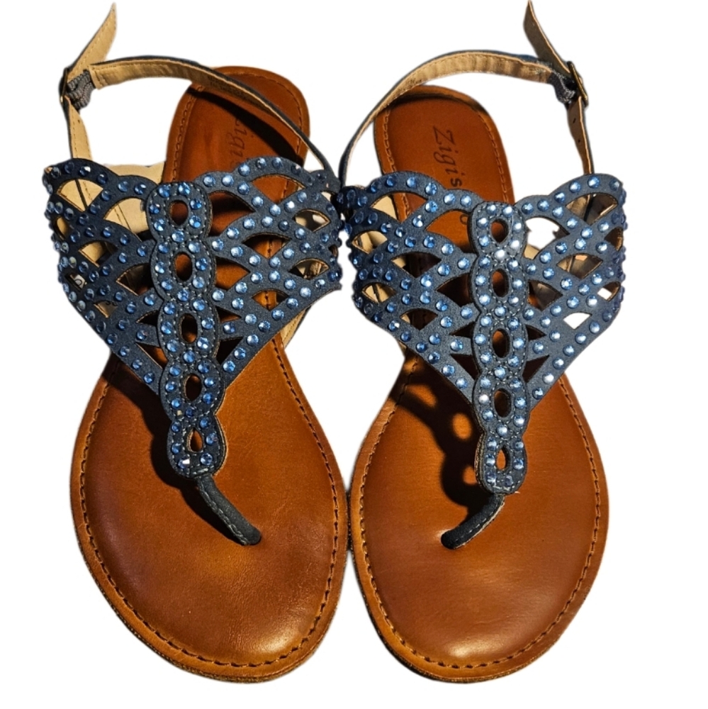 Zigi Soho Blue Rhinestone Embellished Sandals Size 8 - Picture 2 of 8